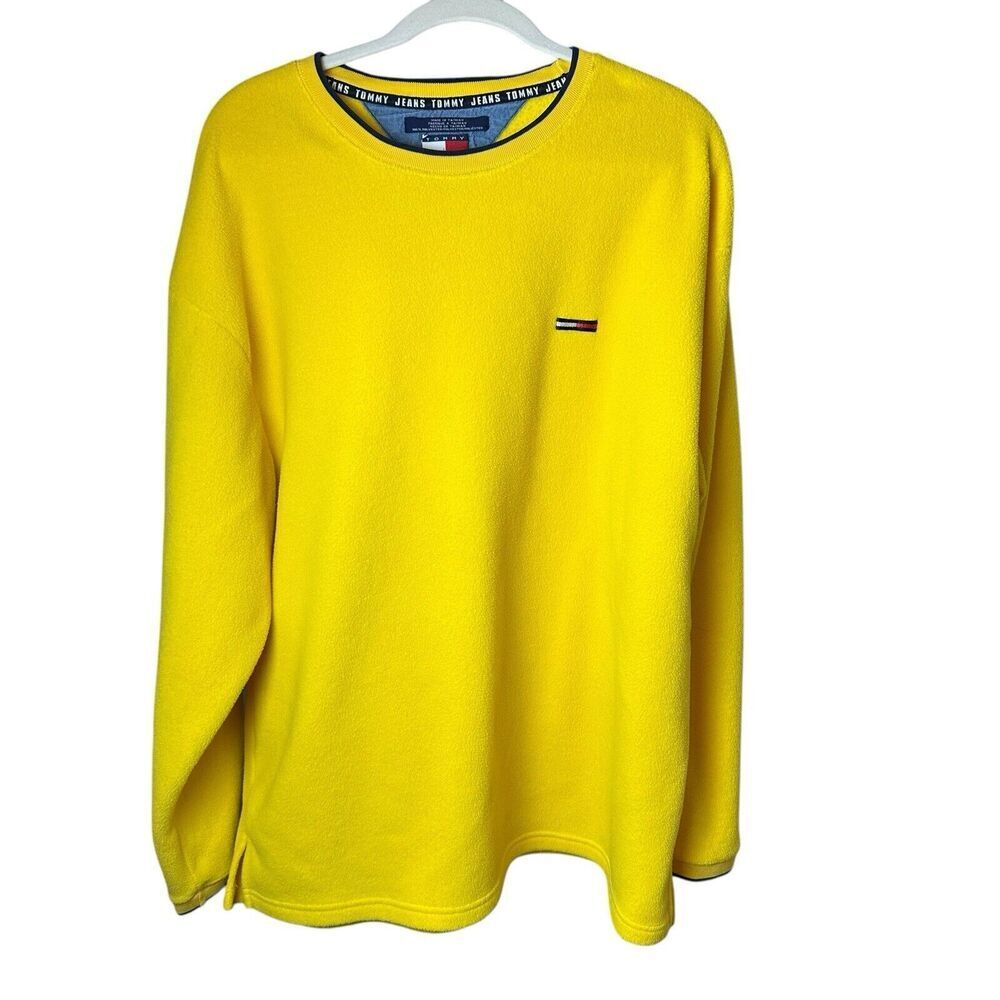 Tommy Jeans Yellow Fleece Crewneck Sweatshirt Men's XL Vintage Y2K Logo Gorpcore